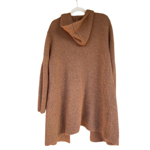 Zenana Open Front Long Hooded Sweater with Pockets Camel Brown Size Large - Picture 4 of 5